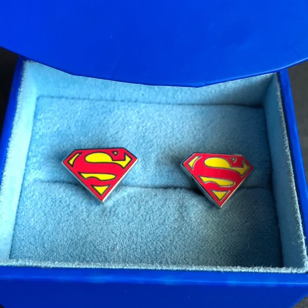 NIB Vintage Superman Logo Cuff Links Silver